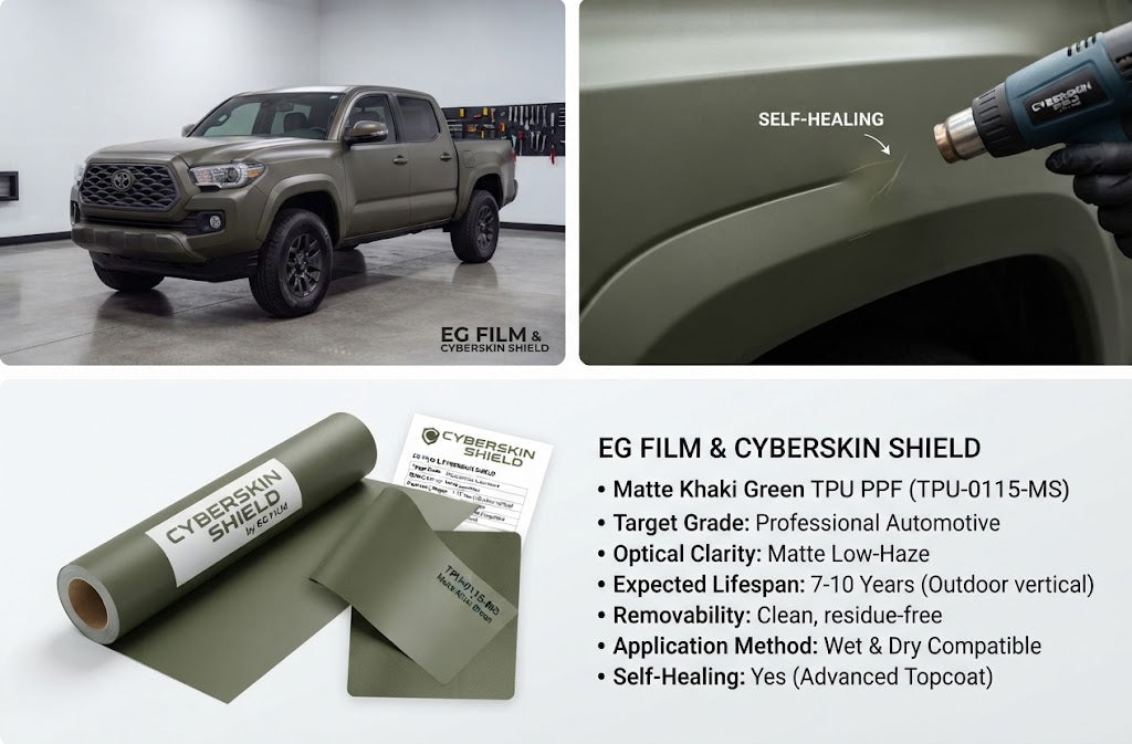 Matte Khaki Green TPU Paint Protection Film | Automotive PPF