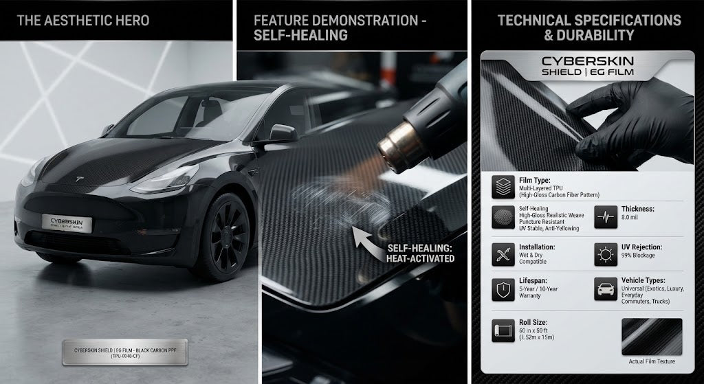Black Carbon TPU Paint Protection Film | Self-Healing PPF