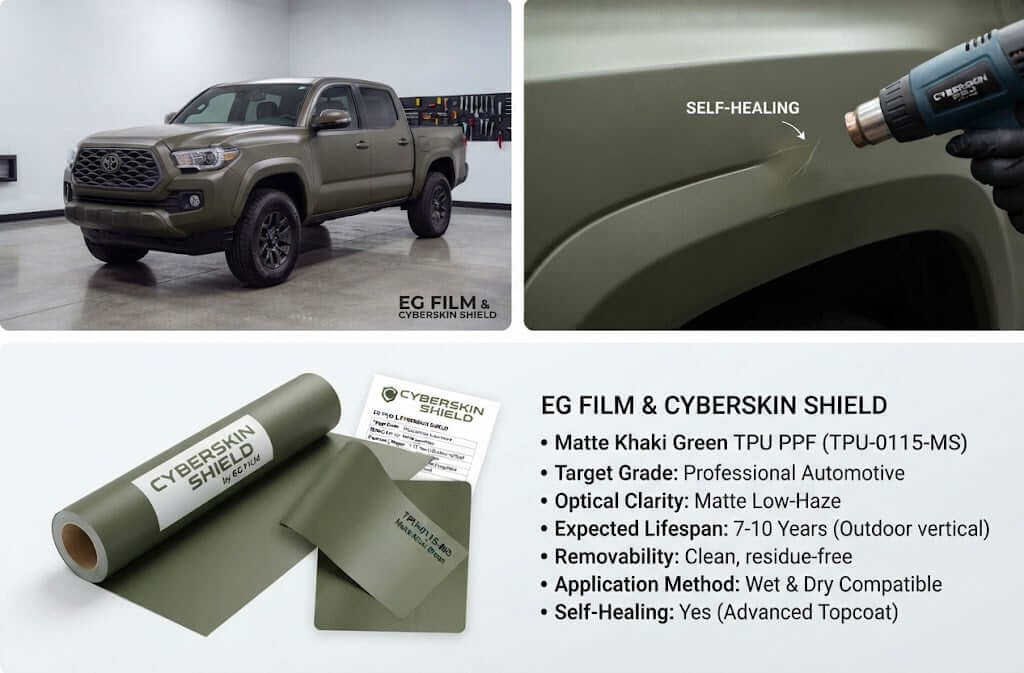 Matte Khaki Green TPU Paint Protection Film – Self-Healing | CYBERSKIN SHIELD