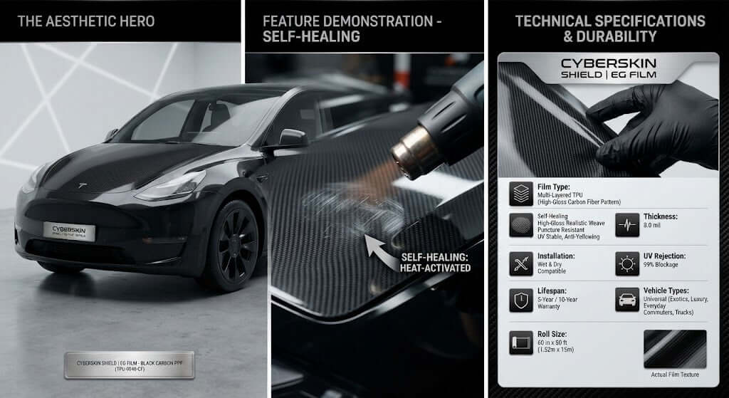 Black Carbon TPU Paint Protection Film – Self-Healing