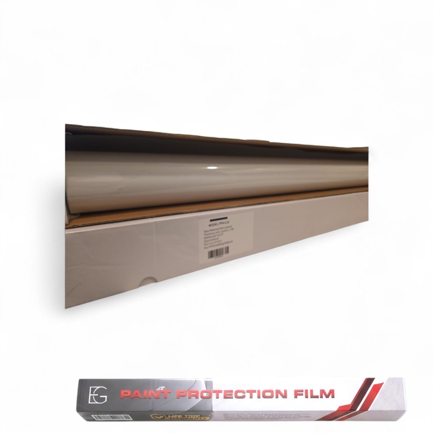 EG FILM 5ft x 10ft clear TPU PPF matte paint protection film vinyl wrap with scratches showing on the surface.