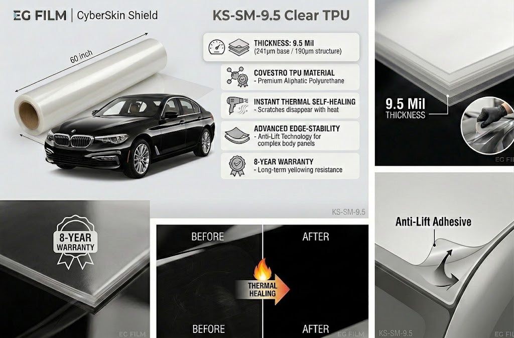 KS-SM-6.5 Clear TPU Paint Protection Film | 6.5 Mil Covestro Material | Self-Healing & Anti-Lift
