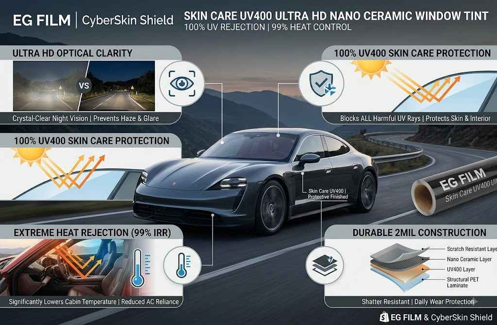 Skin Care UV400 Ultra HD Nano Ceramic Window Tint Film – 100% UV Rejection & 99% Heat Control