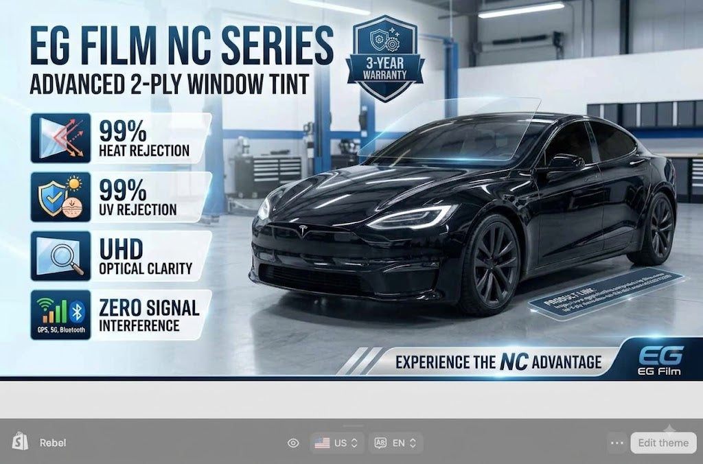 EG Film NC Series   HD 2 Ply Dyed Window Tint Film 1.8 Mil High Heat Shrink