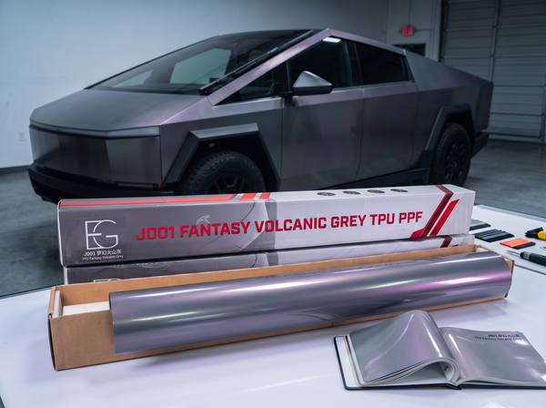 EG Film Cyberskin Shield color PPF roll in volcanic grey, featuring fantasy-inspired TPU material for automotive protection.