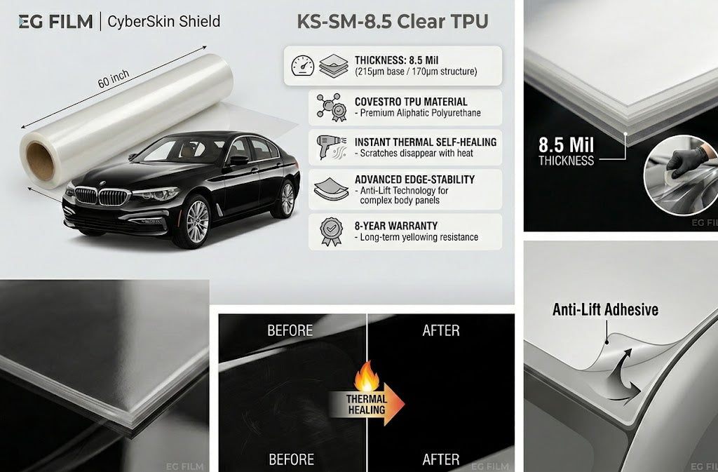 KS-SM-6.5 Clear TPU Paint Protection Film | 6.5 Mil Covestro Material | Self-Healing & Anti-Lift