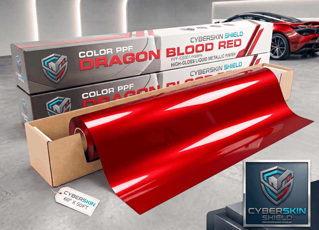 CyberSkin Blood Dragon Red Paint Protection Film by My Store, a vibrant red color PPF for vehicle protection and styling.