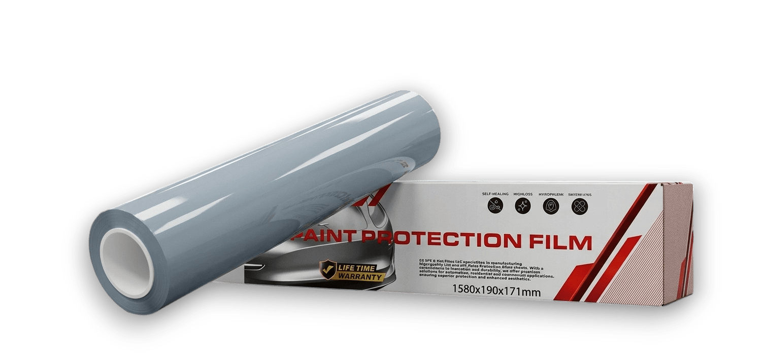 CyberSkin Volcanic Ash color paint protection film by EG PPF & TINT FILMS LLC, close-up of the textured, high-quality PPF sheet.