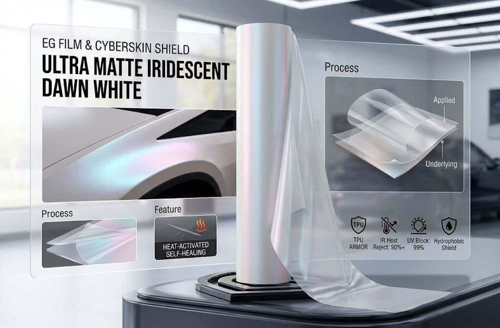 Ultra Matte Iridescent White TPU Paint Protection Film | CYBERSKIN SHIELD