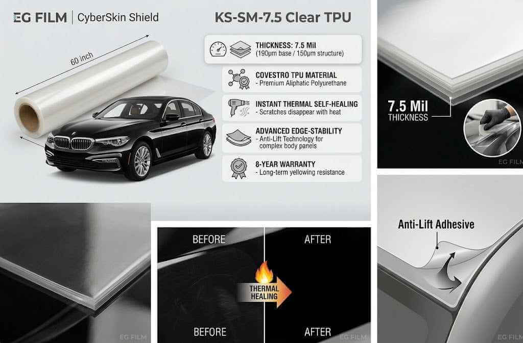 KS-SM-6.5 Clear TPU Paint Protection Film | 6.5 Mil Covestro Material | Self-Healing & Anti-Lift