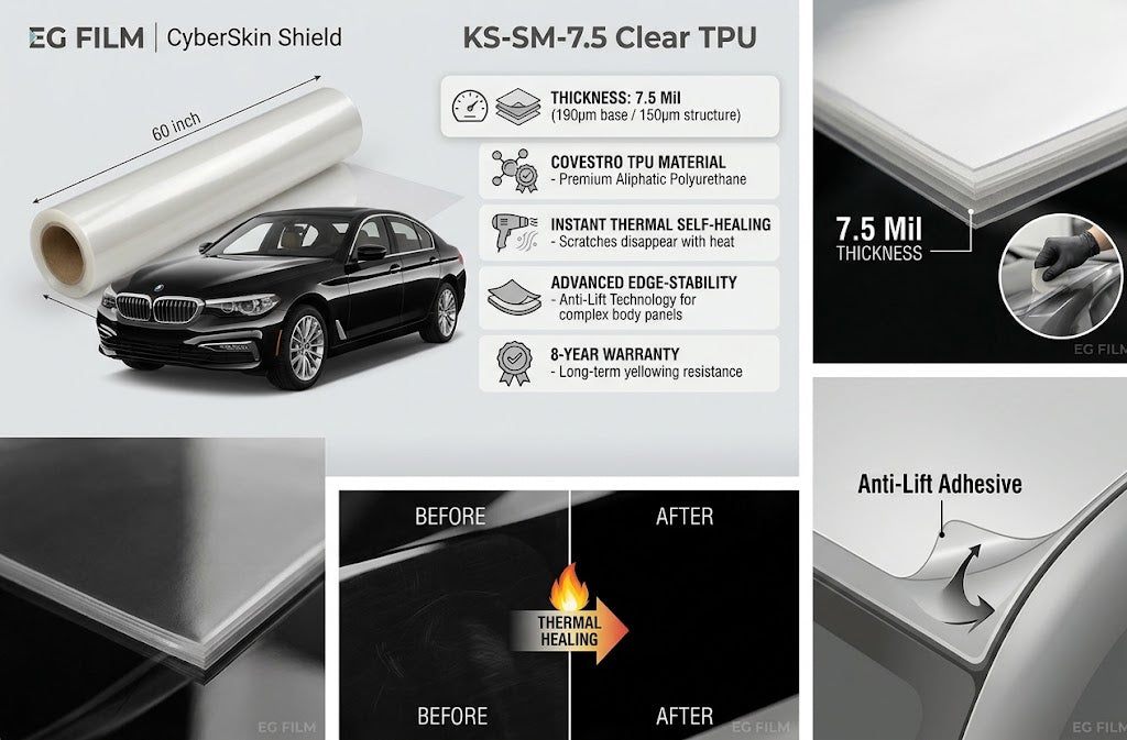 KS-SM-6.5 Clear TPU Paint Protection Film | 6.5 Mil Covestro Material | Self-Healing & Anti-Lift