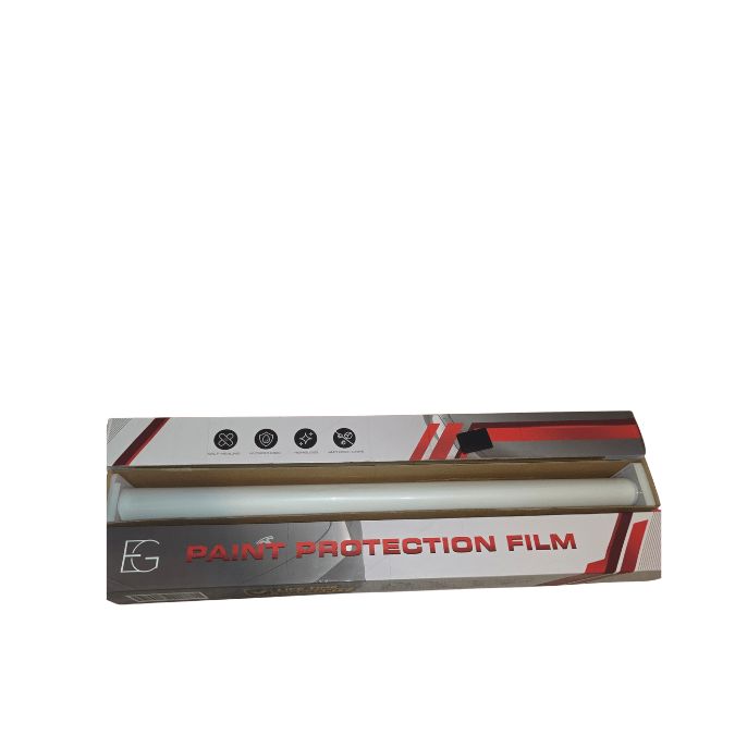 Clear EG Film BR-8 Series TPU paint protection film for vehicles, showcasing a close-up of the transparent, professional-grade film.