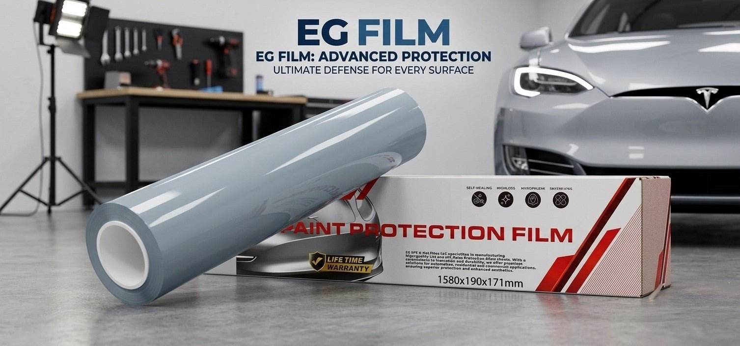 EG Film Brooklyn Gray Color PPF film roll, 7.5 mil thick, for wet or dry installation, 60"x50" size, suitable for vehicle protection.