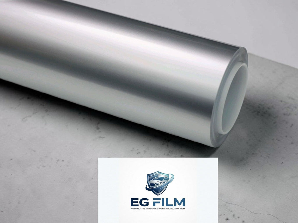 EG Film Premium Color PPF in Super Bright GT Silver, 8mil thick, 60x50ft roll, showcasing the vibrant silver finish.