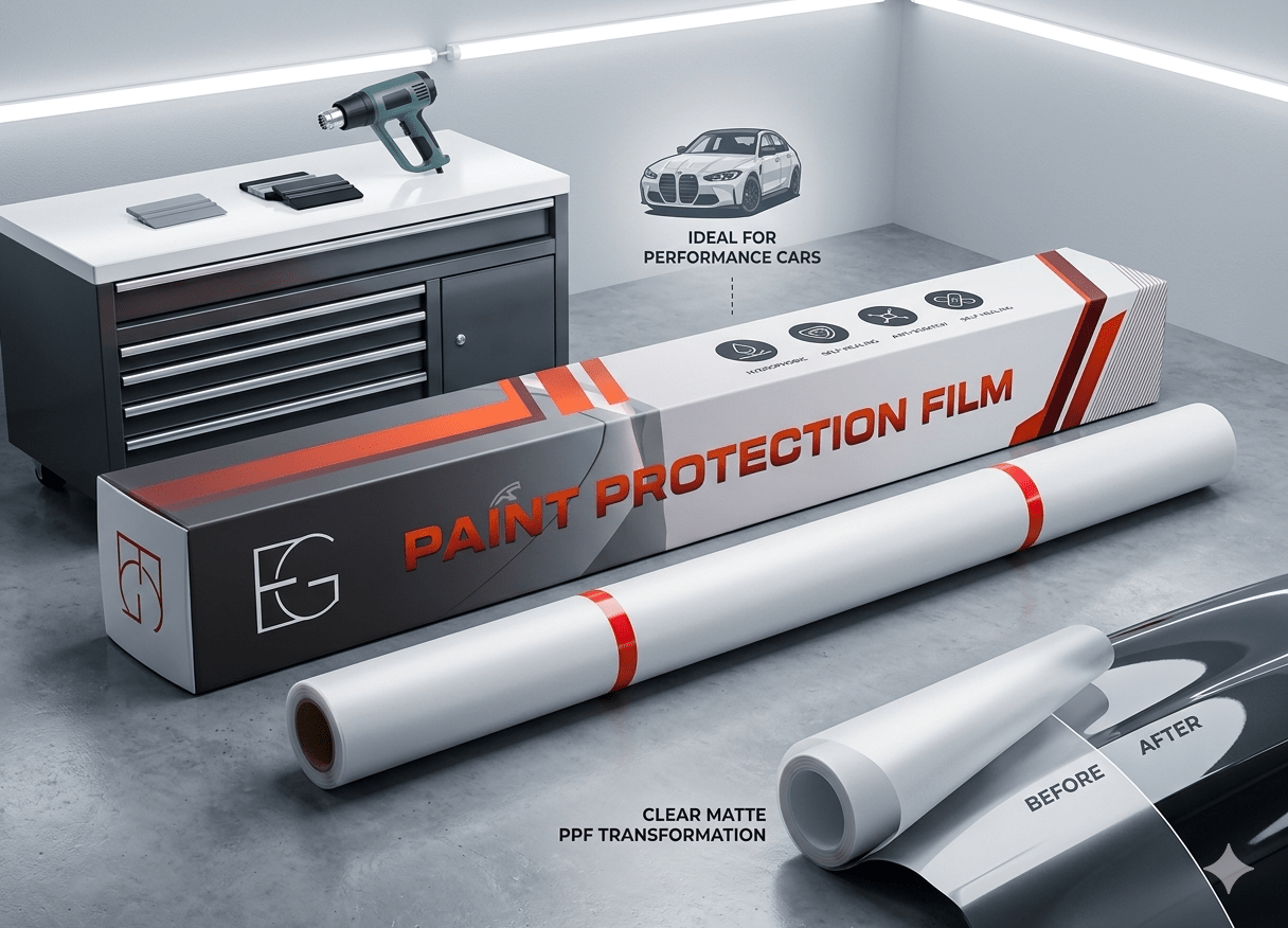 EG FILM Paint Protection Film roll, clear 65mil PPF for car protection, 60x50 ft, high durability and clarity.