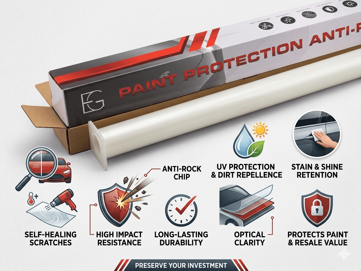 EG FILM A Series high-performance clear paint protection film by My Store, 65mil premium TPU PPF roll, transparent and durable.