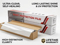 Clear glossy EG Film paint protection film, TPU, 6.5 mil thickness, 60"x50ft roll for vehicle surface protection.