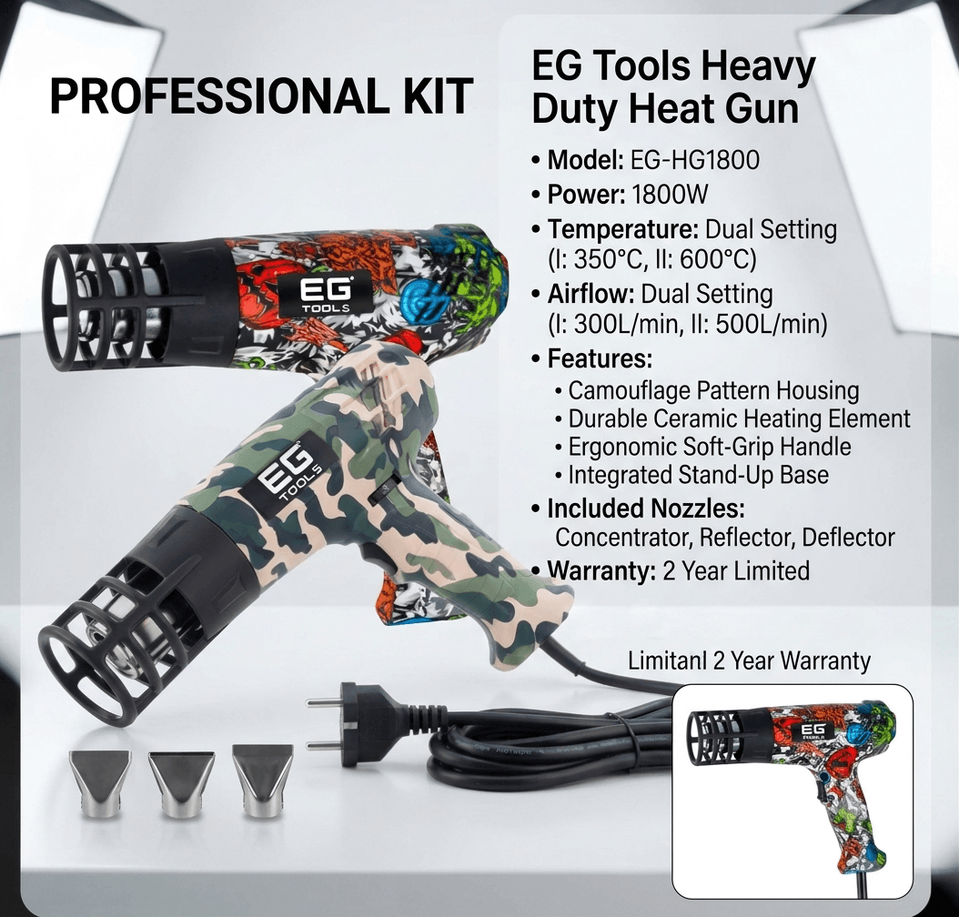 EG Tools Professional 2000W Digital Heat Gun – Tactical Camo Edition (Vinyl Wrap & PPF)